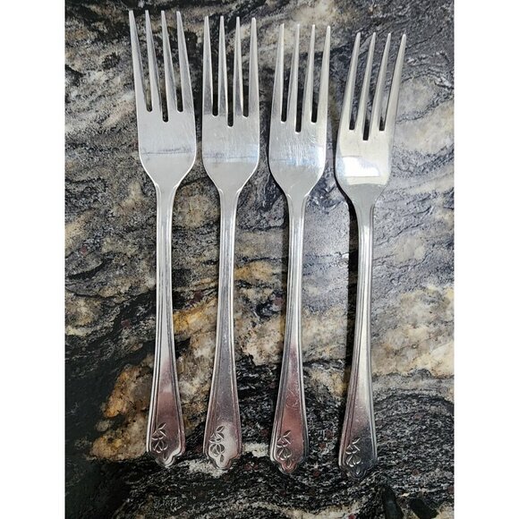 Imperial Stainless INOX Dinner Forks, Floral Mid century Modern?? 4Pcs - Picture 1 of 3